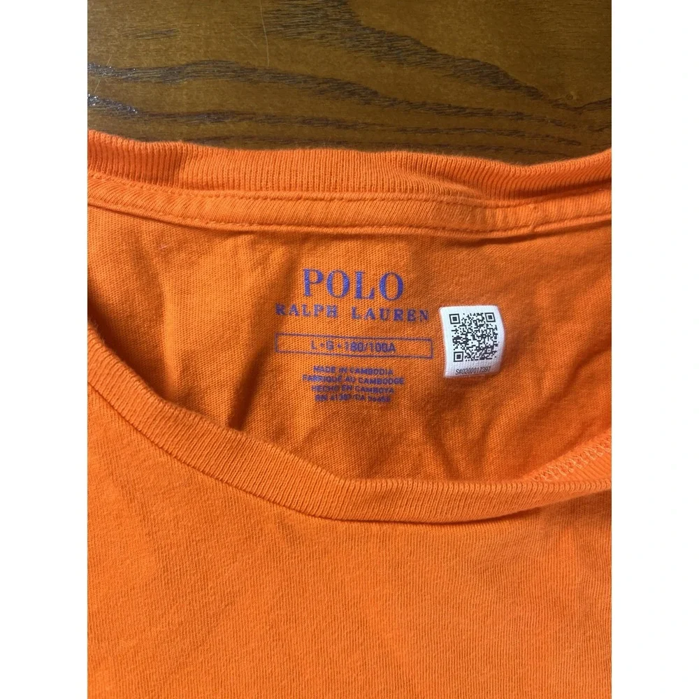 Polo Ralph Lauren Crew Neck T-Shirt Mens L Orange Short Sleeve Blue Pony Logo